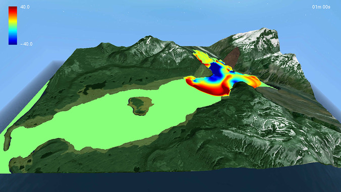Imagen de la simulación del comportamiento de tsunamis generados por avalanchas. / Fundación Descubre
