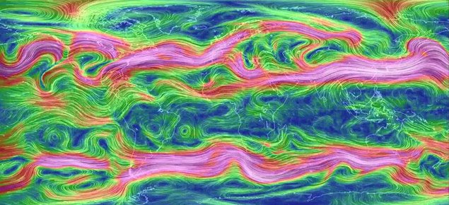 Direccionalidad e intensidad del viento en la superficie terrestre
